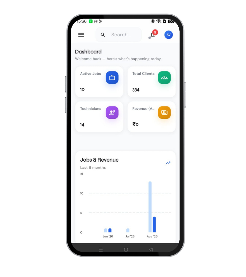 Centralized Service Dashboard mobile view